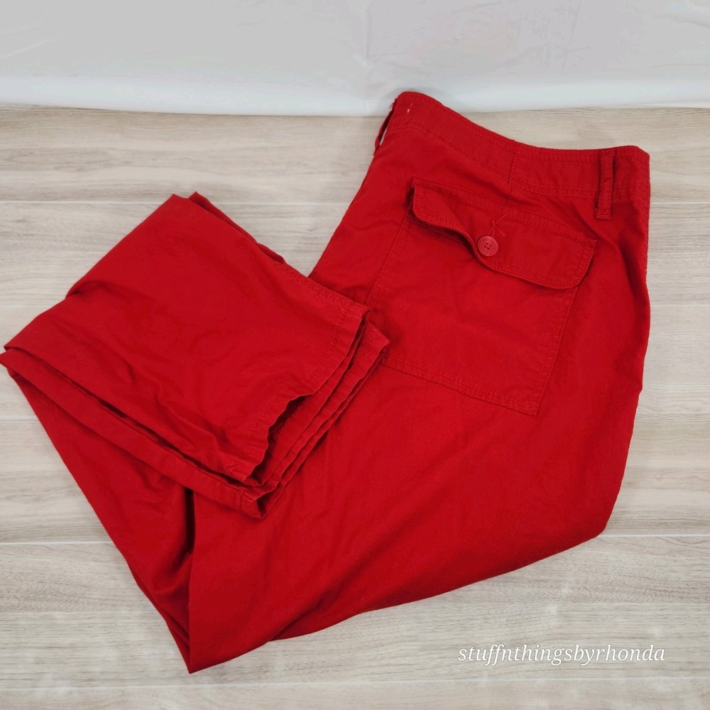 Liz Claiborne Pants Women 12 Red Cotton Cargo Pocket Straight Button Zip
